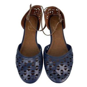 Madeline Stuart Navy & Brown Ankle Wrap Sandal Flats, Sz 9w